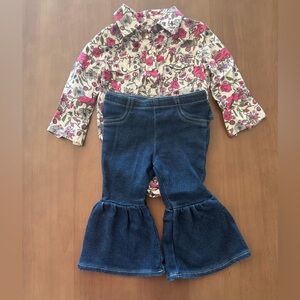 Wrangler/Shyanne Cowgirl Baby Shirt & Flare Jeans- Pink and White